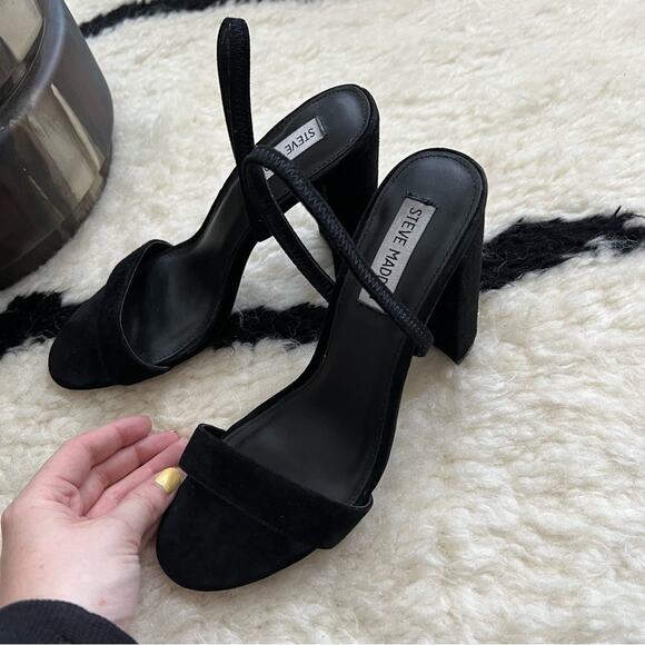 Steve Madden Cameo Black Suede Block Heel Sandals - Picture 4 of 6